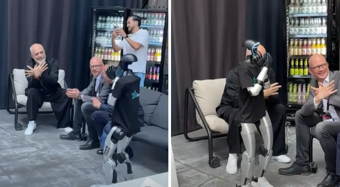 Roboti bën simbolin e shqiponjës dykrenare së bashku me Edi Ramën në Gjermani